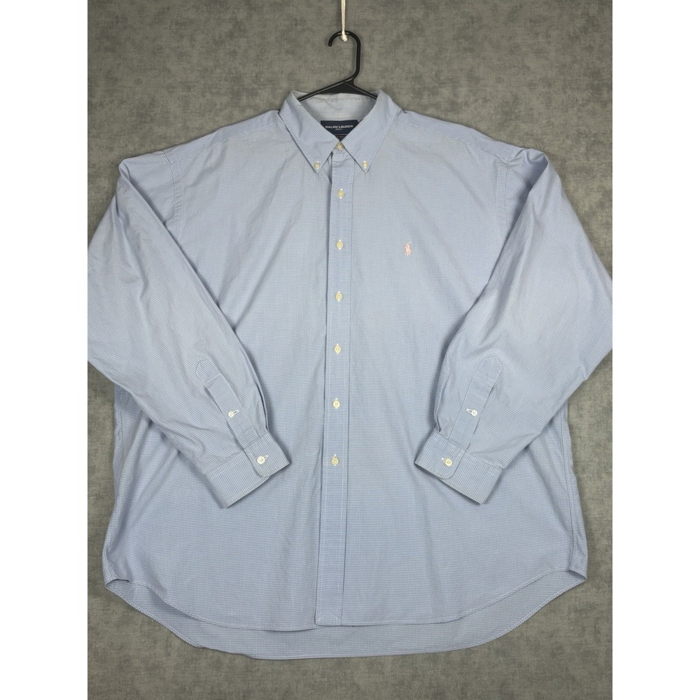 Vintage Ralph Lauren Golf Tilden Shirt XXL Hong Kong Blue Check Pink Pony Cotton